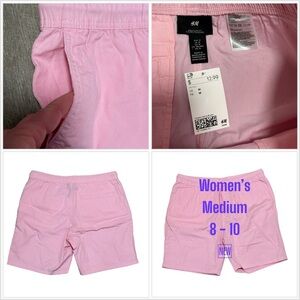 Women’s H&M Medium Shorts Khakis Chino Pink Elastic Waistband Drawstring NWT